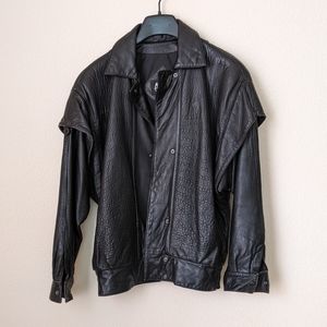 Vintage 90s Avanti Soft Black Genuine Leather Full Button Up Bomber Jacket 7040